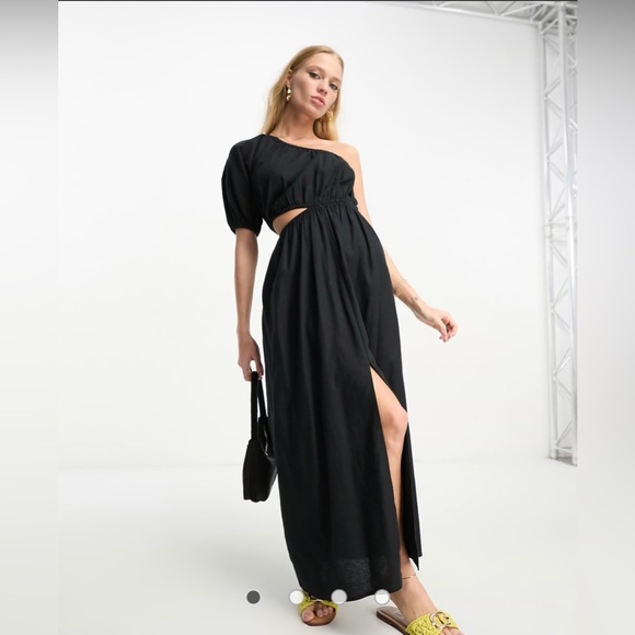 Linen One Shoulder Midi Dress - Picture 1 of 4